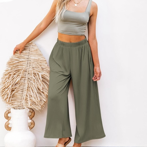 olive green wide leg pants - Picture 6 of 6